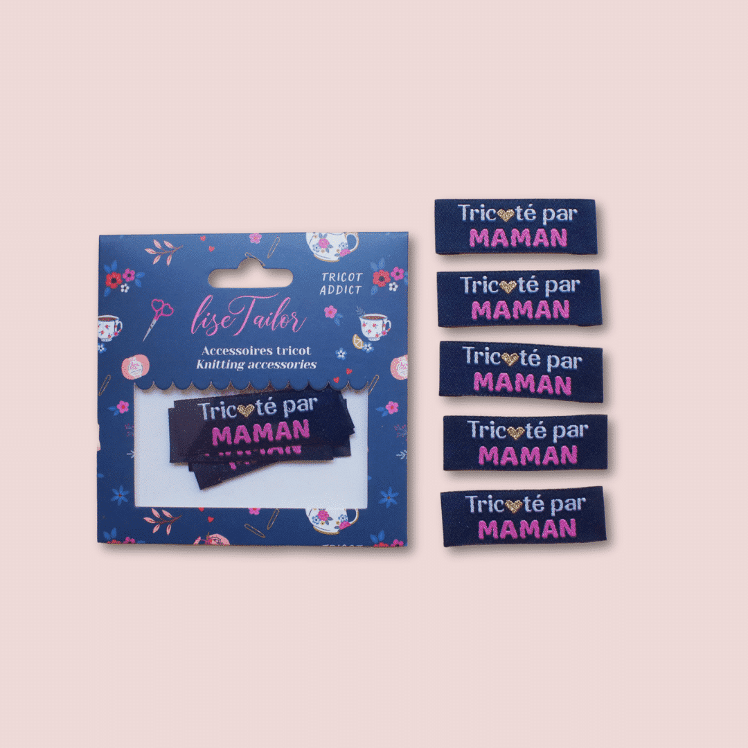 Étiquettes Tissées à Coudre “Tricoté par Maman”