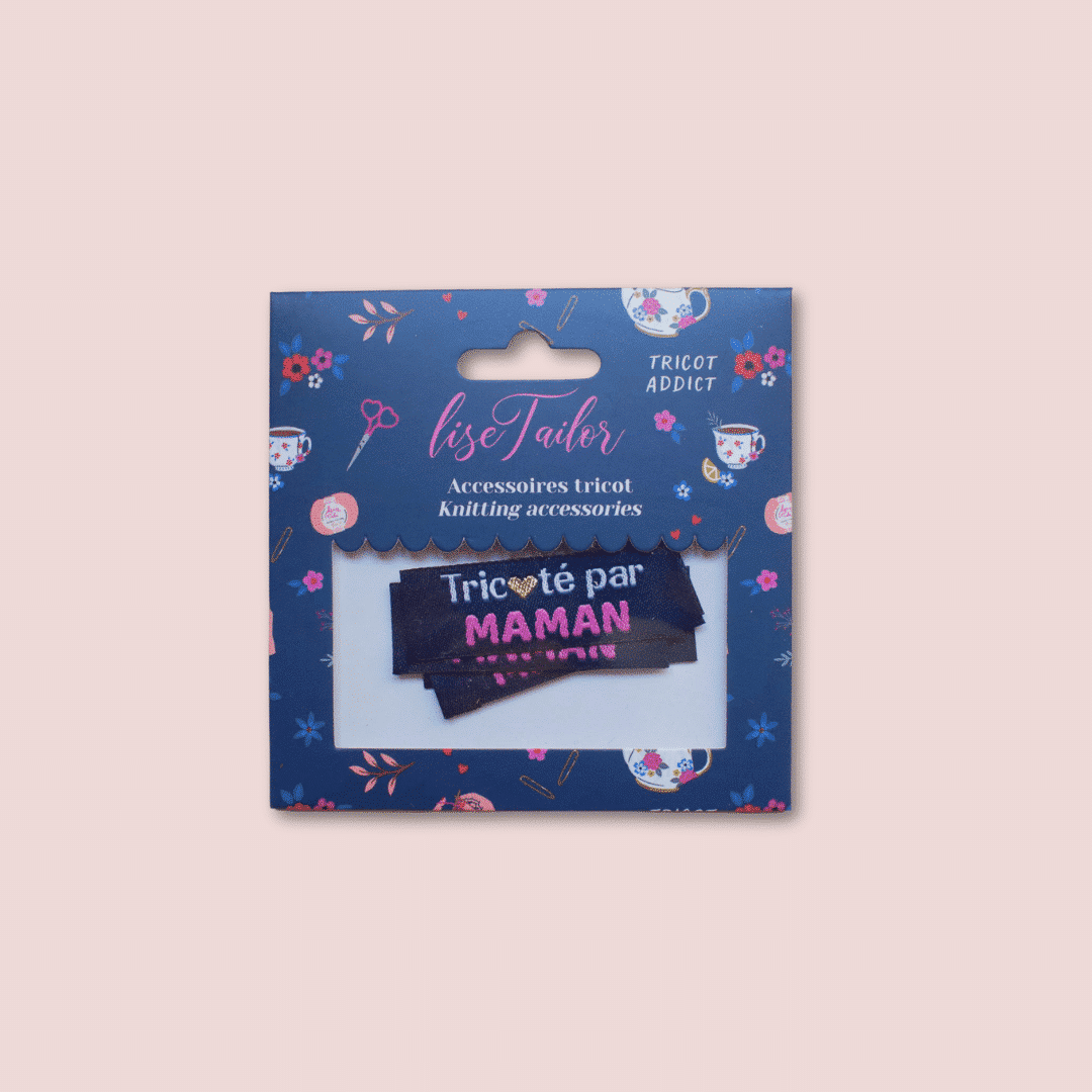 Étiquettes Tissées à Coudre “Tricoté par Maman”