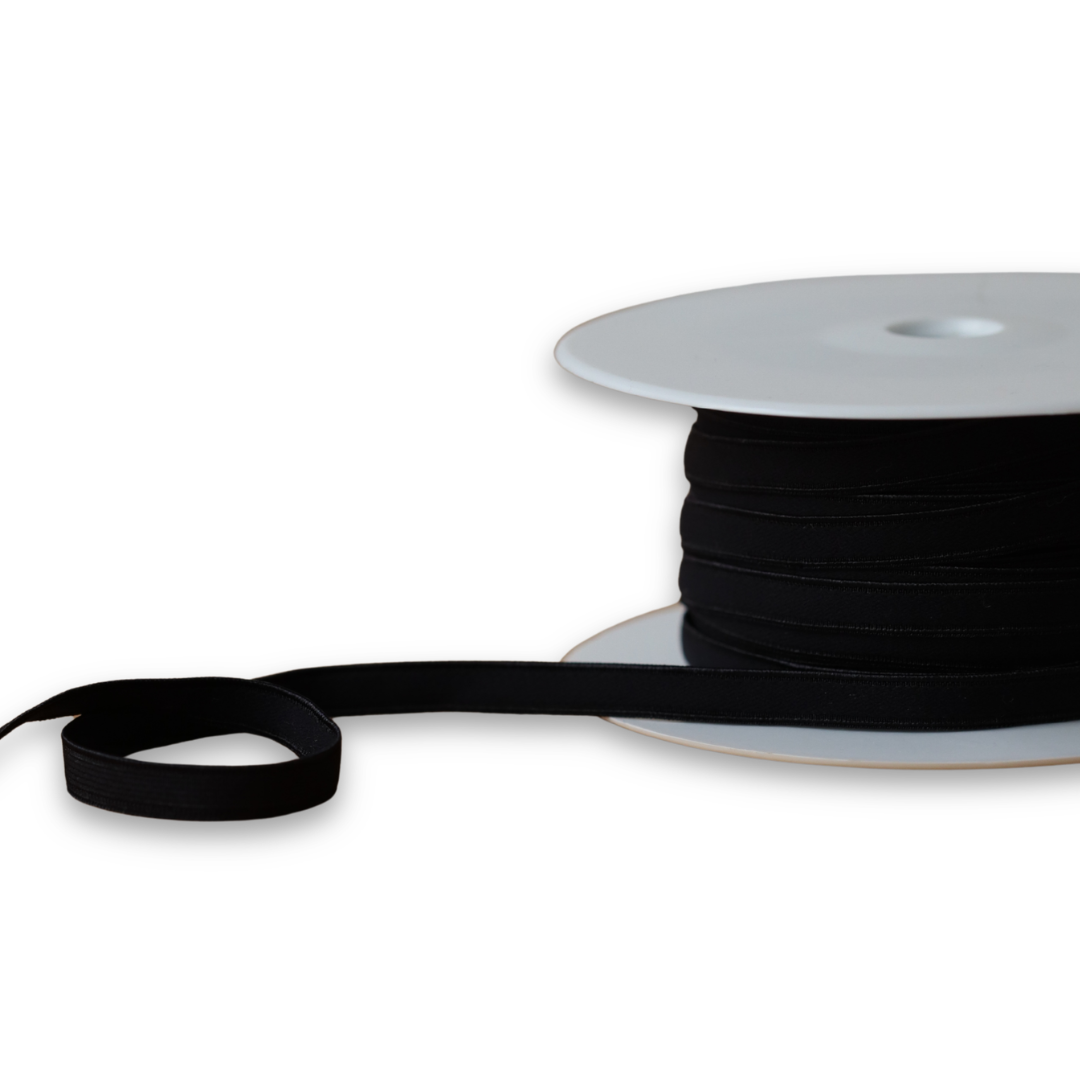 8mm Black Elastic Velvet Face - Sold by the Meter