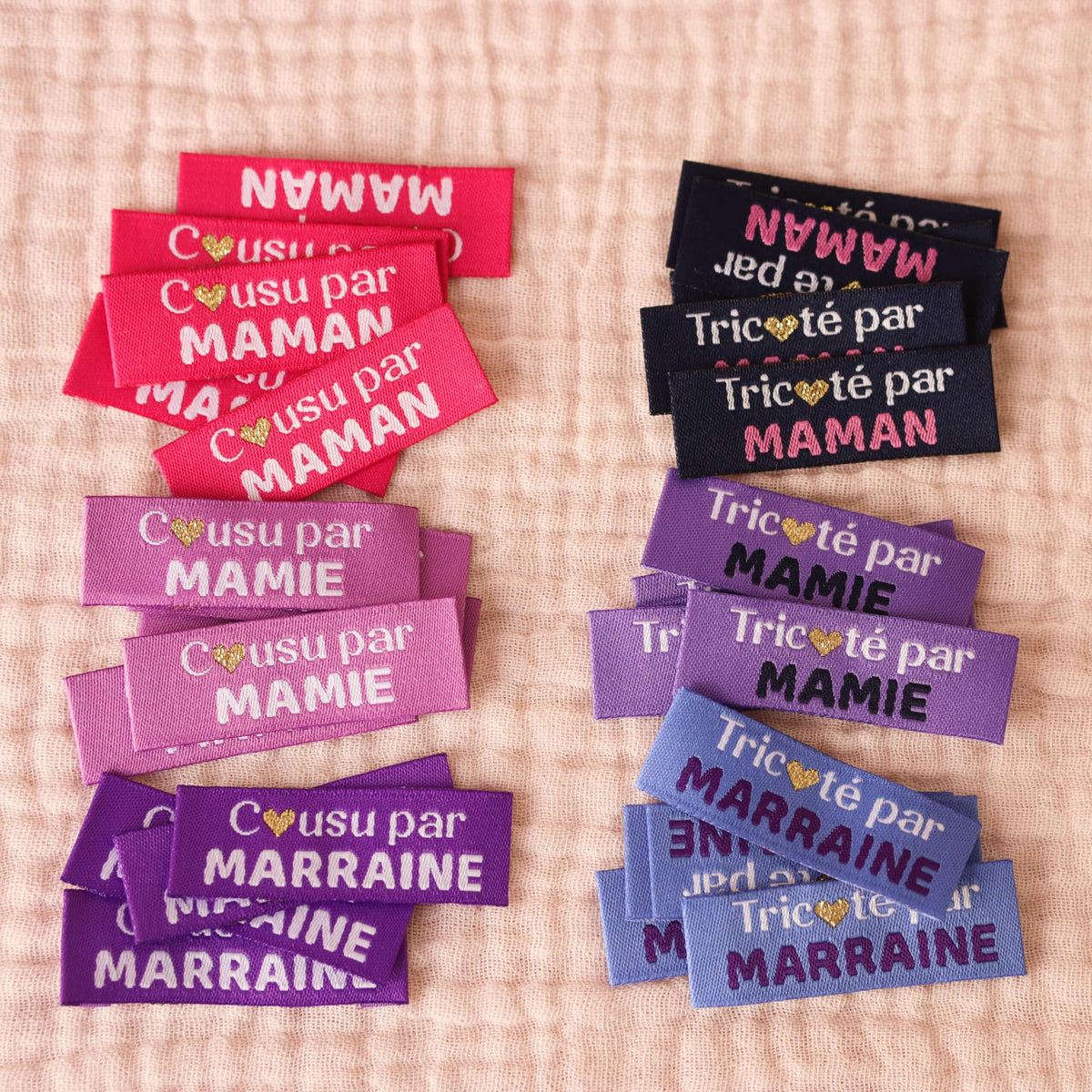 Étiquettes Tissées à Coudre “Tricoté par Maman”