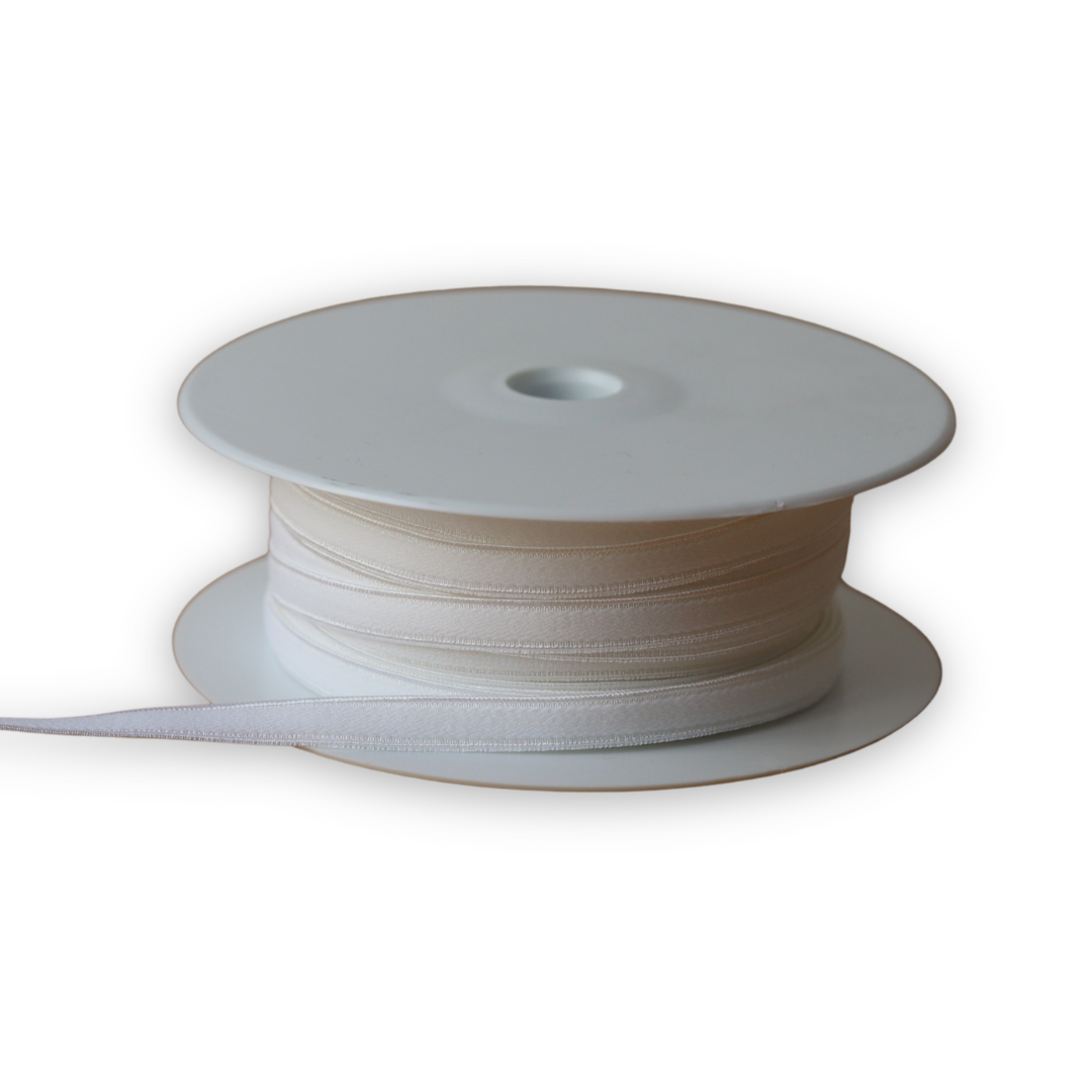 8mm White Elastic Velvet Face - Sold by the Meter