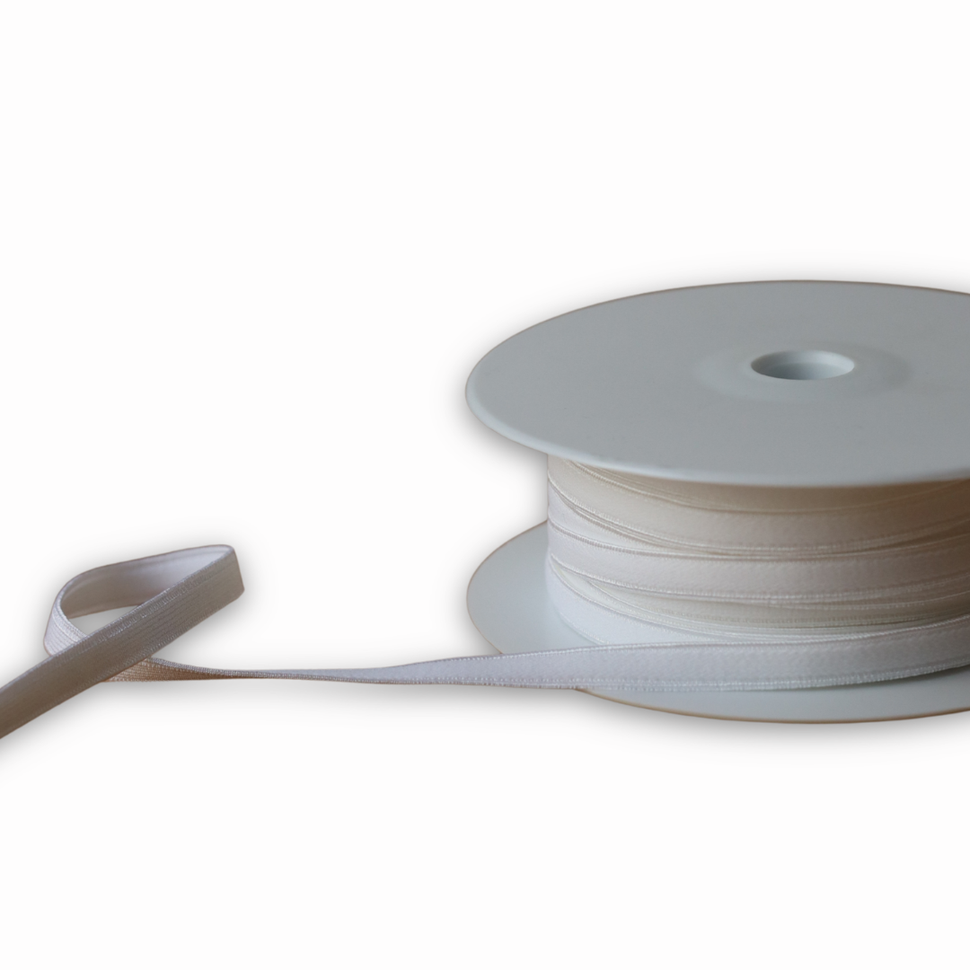 8mm White Elastic Velvet Face - Sold by the Meter