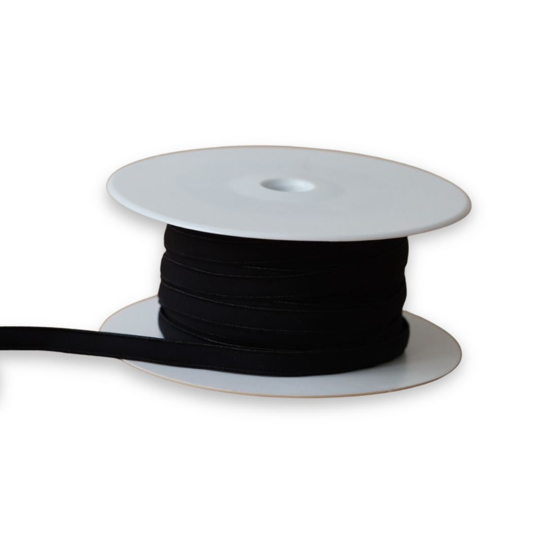 8mm Black Elastic Velvet Face - Sold by the Meter