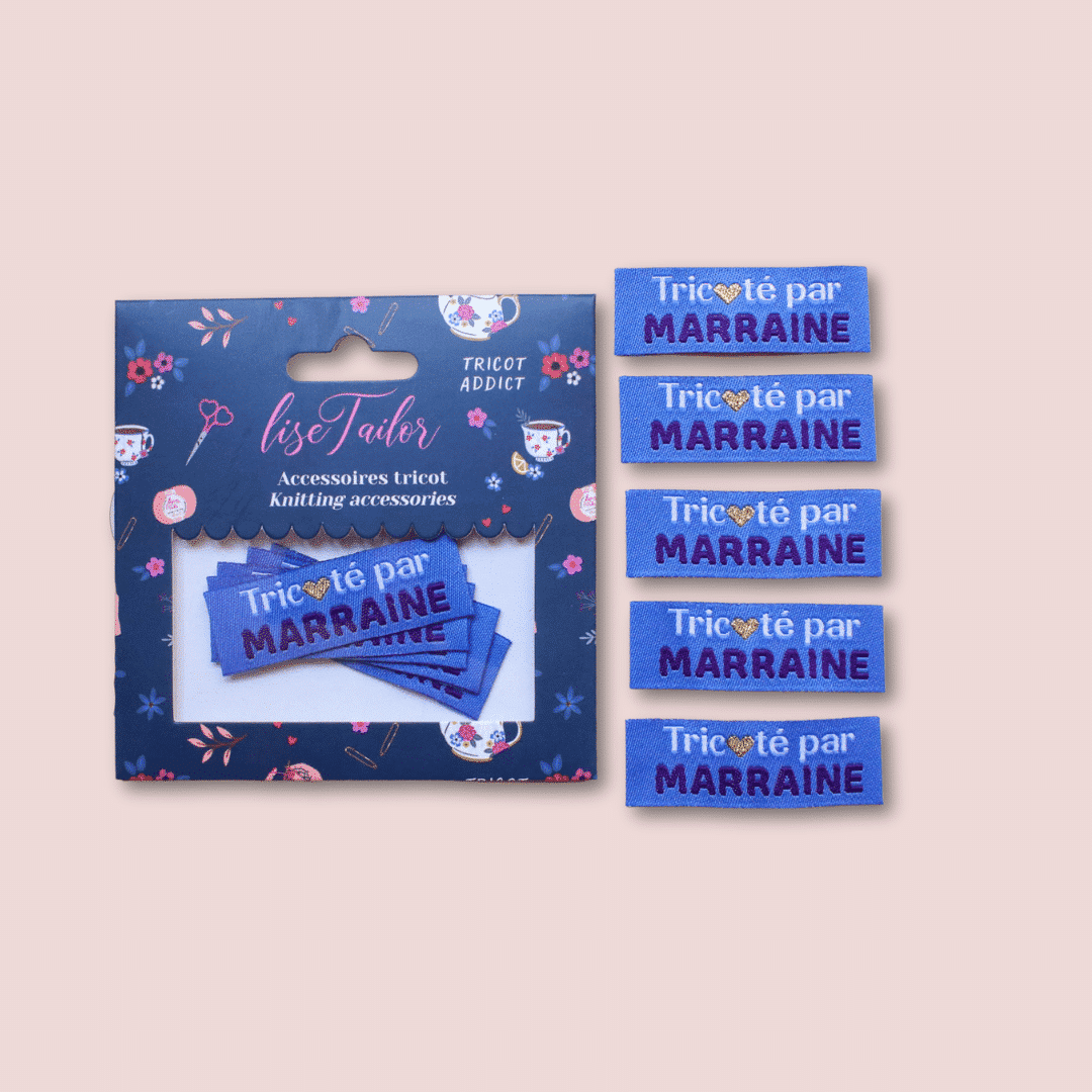 Étiquettes Tissées à Coudre “Tricoté par Marraine”