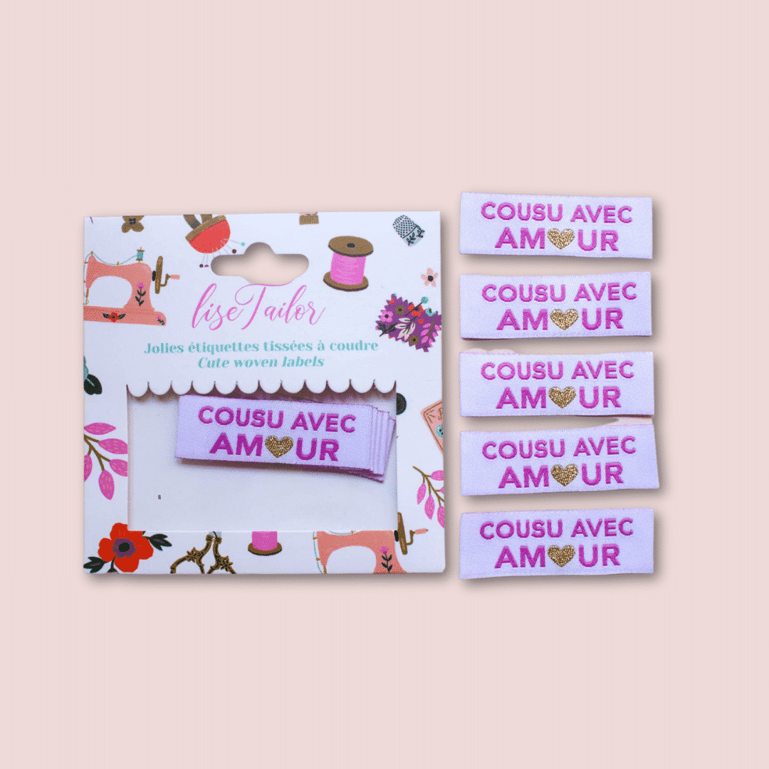 Étiquettes Tissées à Coudre “Cousu avec Amour”