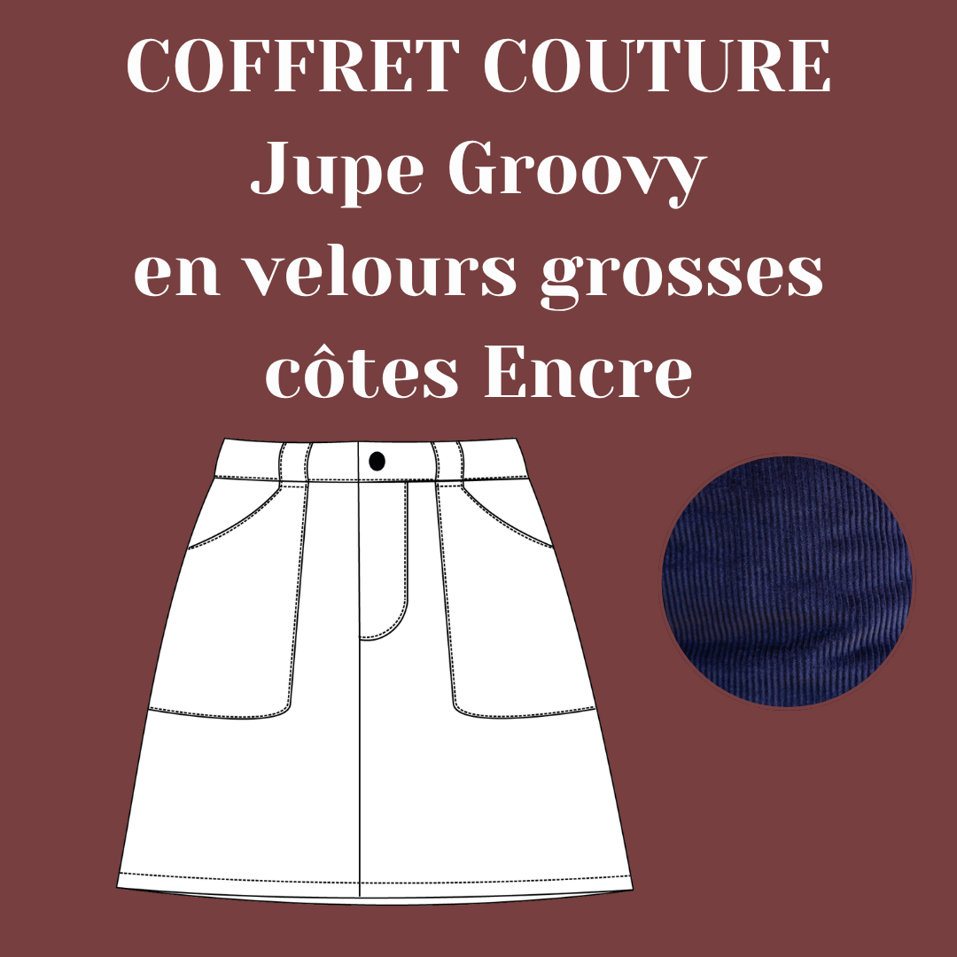 Coffret Couture - Jupe Groovy - Velours grosses côtes Encre