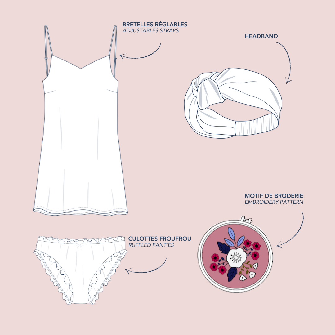 Cozy at home - Anémone (nuisette, culotte et bandeau) - PDF