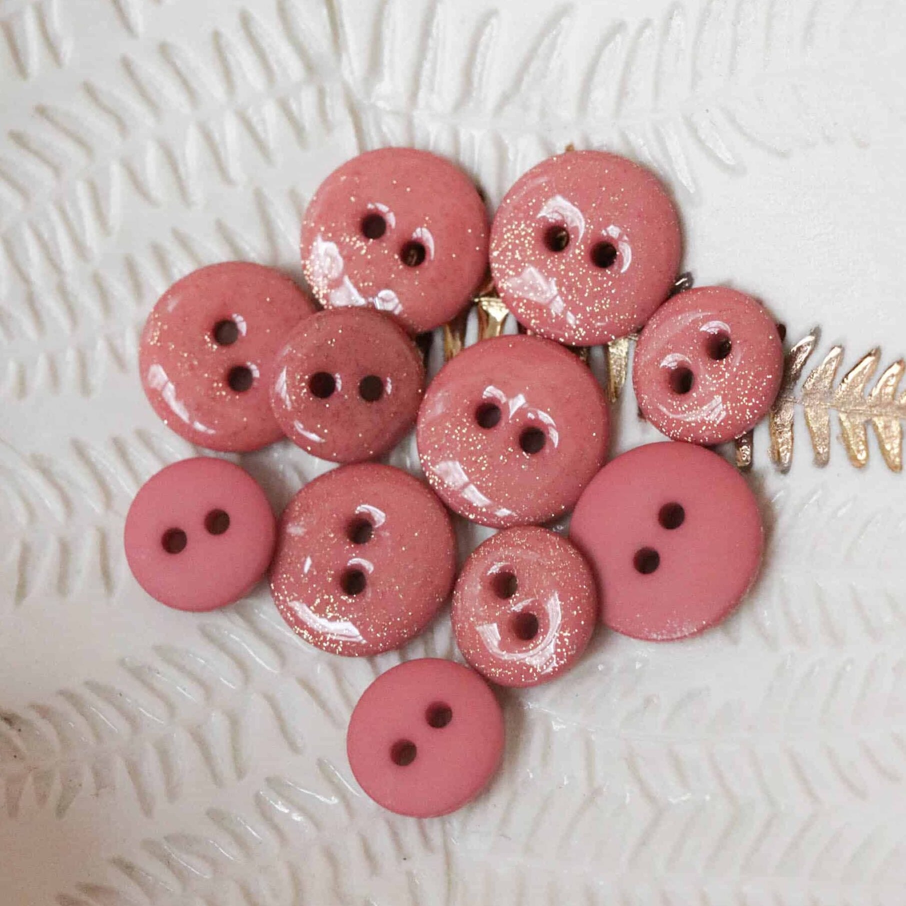 Bouton glitter deux trous - Vieux Rose