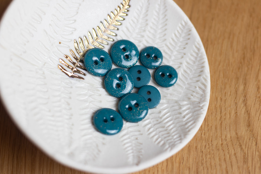 Bouton glitter deux trous - Vert Sapin