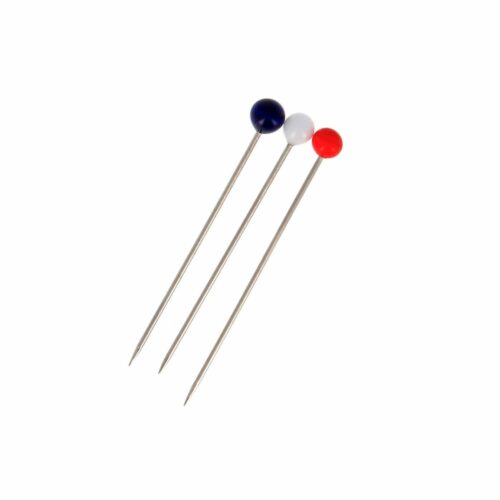 Alternative view of Epingle tête de verre bleu, blanc, rouge Bohin - idéales Gabardine